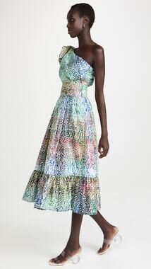 Sika Bubble Dress Multicolor One-Shoulder Maxi Size 10 Handmade 100% Cotton